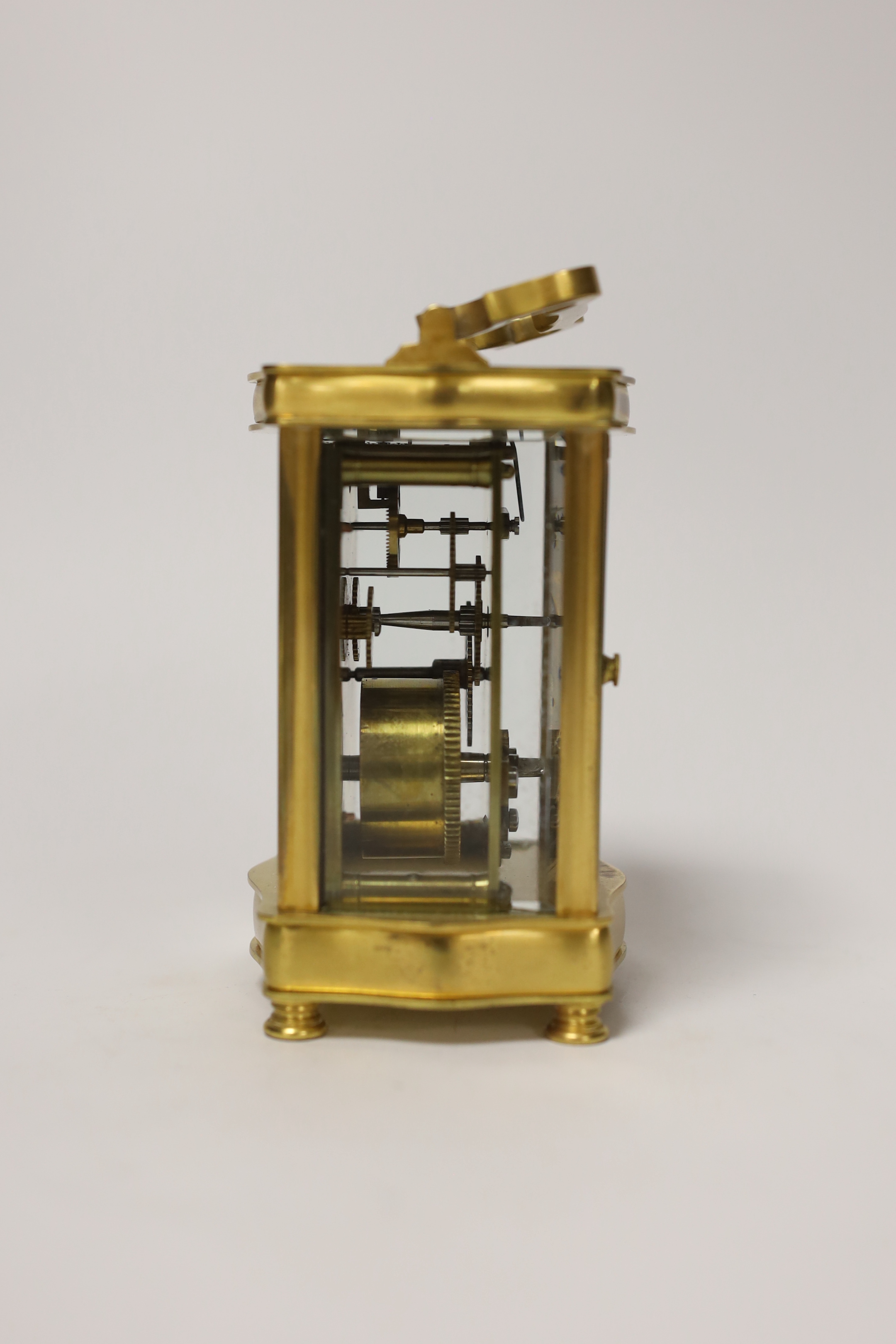 A French gilt metal carriage timepiece, 16cm high